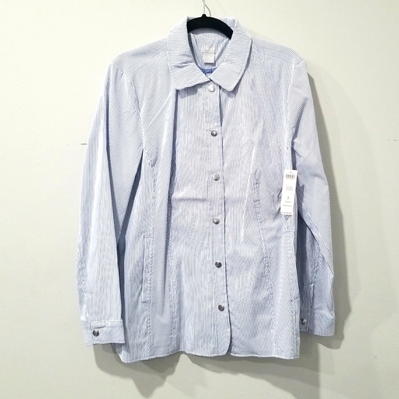 Chico's Striped Snap Blazer, Sz 3 - Picture 4 of 8